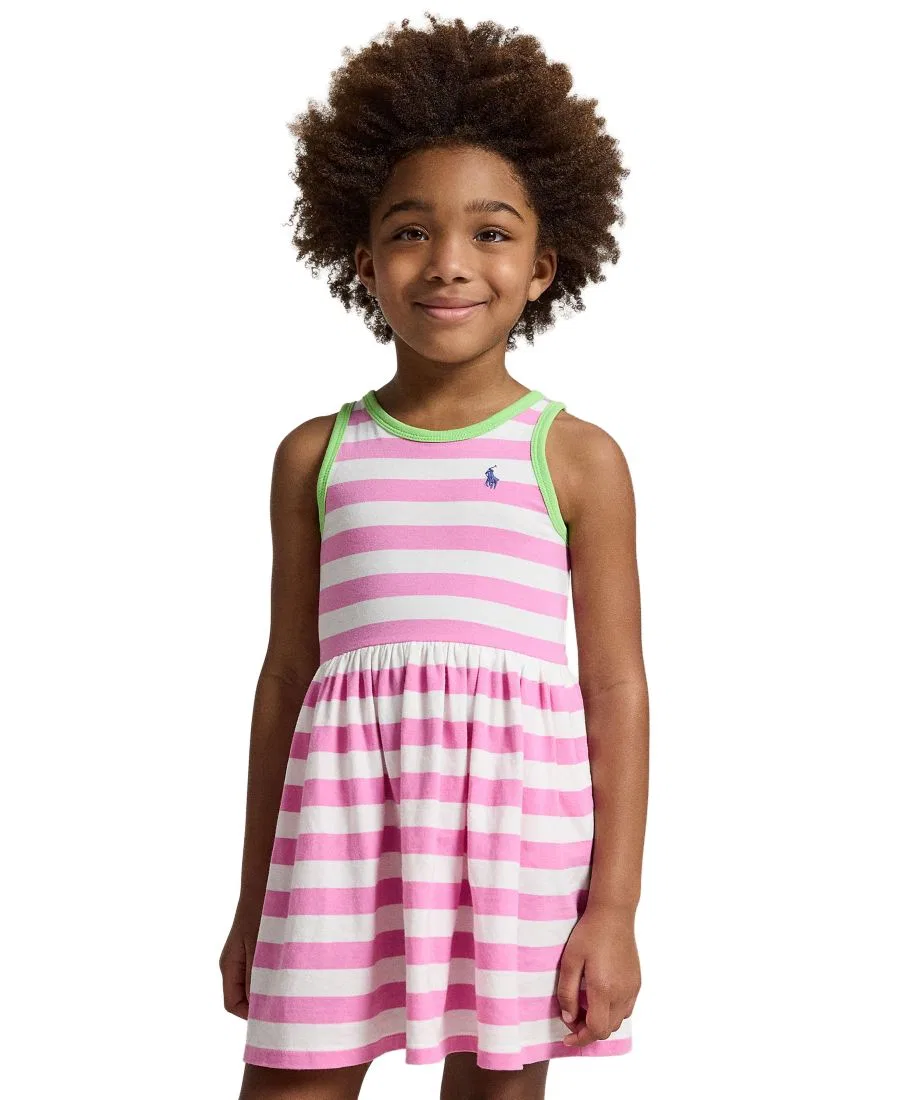 Платье из полосатого хлопкового трикотажа для девочек, размеры 2T-6X Polo Ralph Lauren, розовый/белый — фото 2