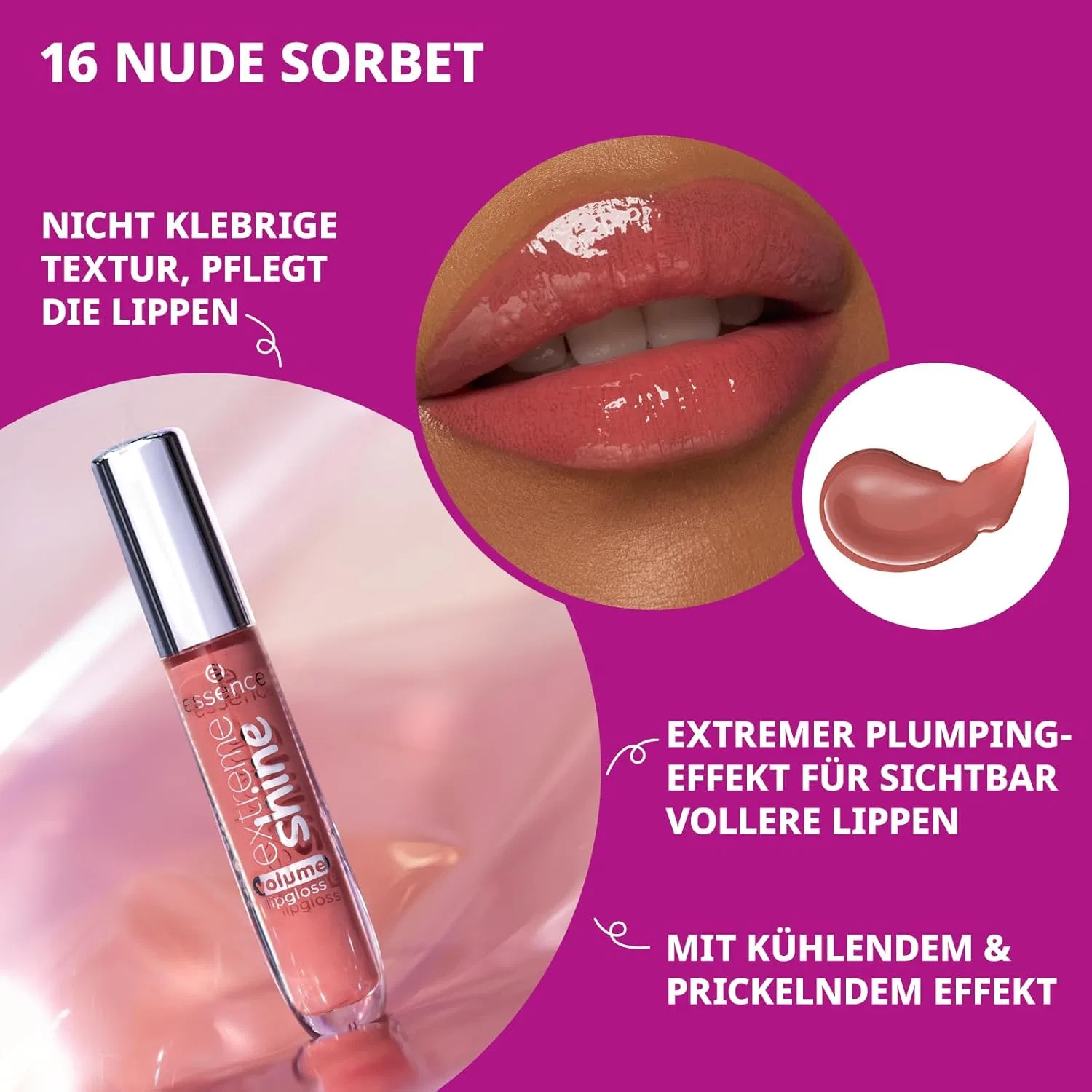 Блеск для губ Essence Extreme Shine Volume, оттенок 16 Nude Sorbet Essence, Nude Sorbet — фото 4
