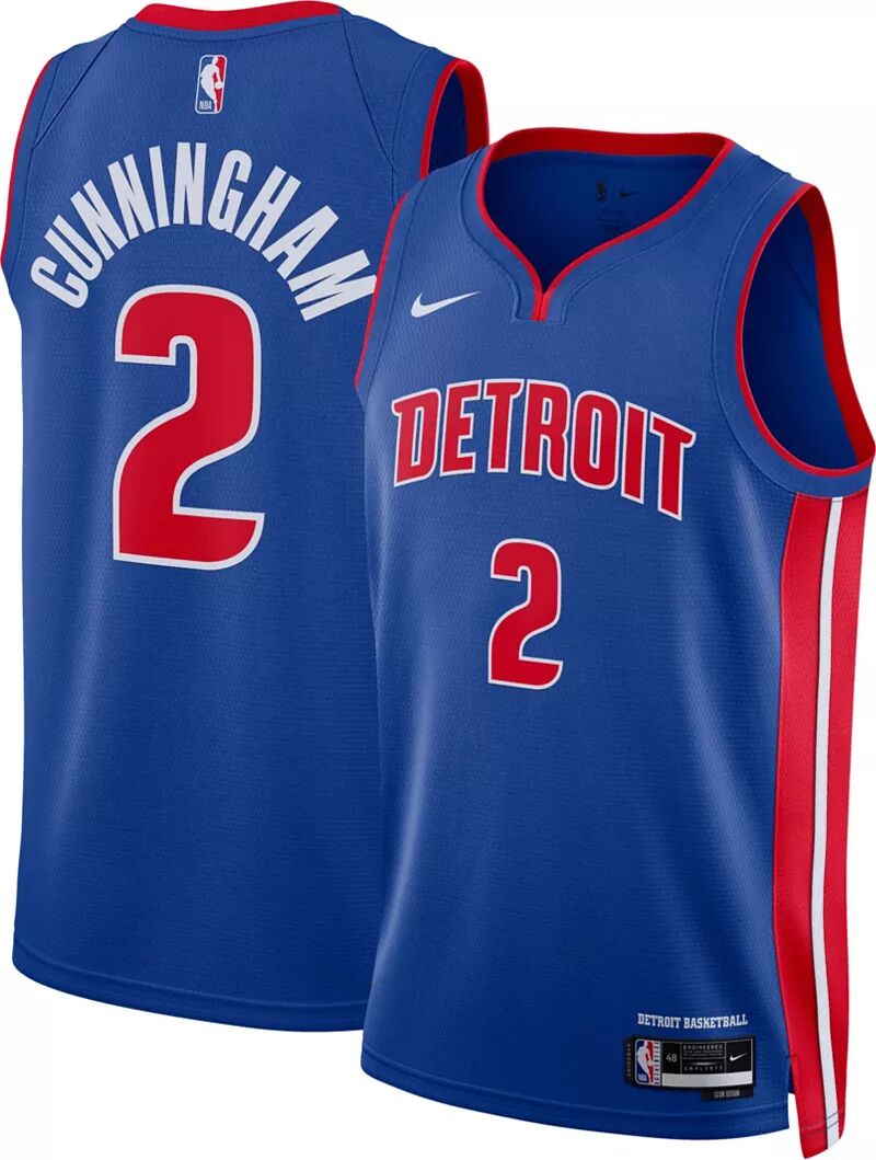 

Мужская синяя майка Nike Detroit Pistons Cade Cunningham #2 Dri-FIT Swingman