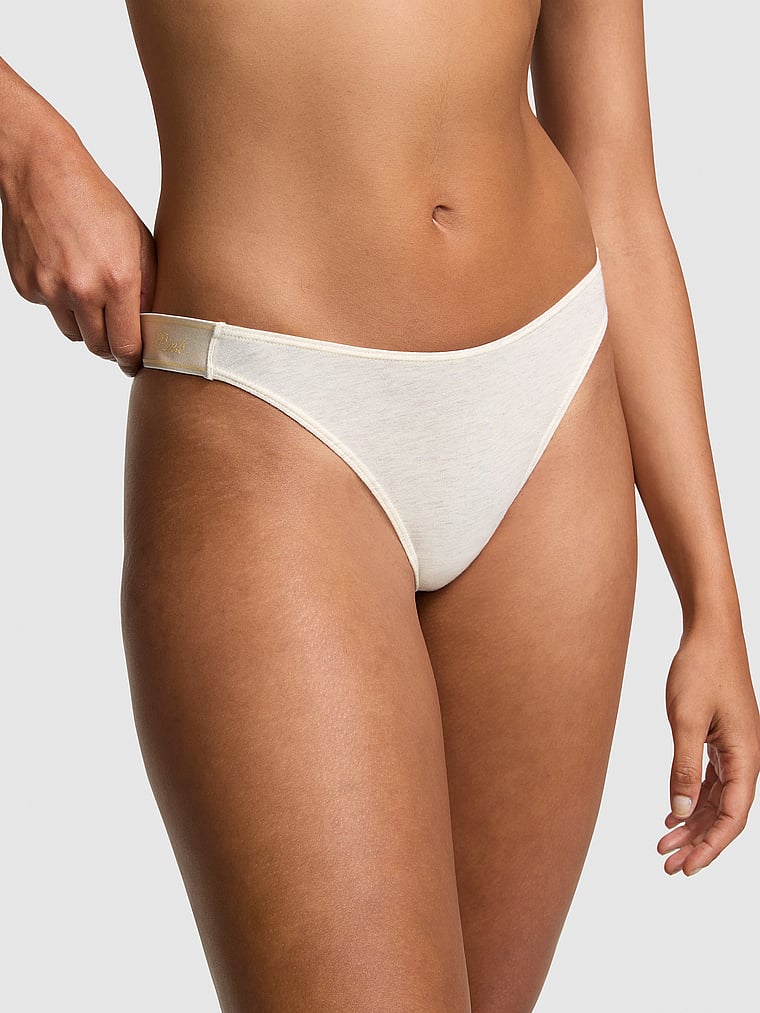 

Трусики-Стринги с высоким вырезом и логотипом из блестящего хлопка Pink, smooth natural heather