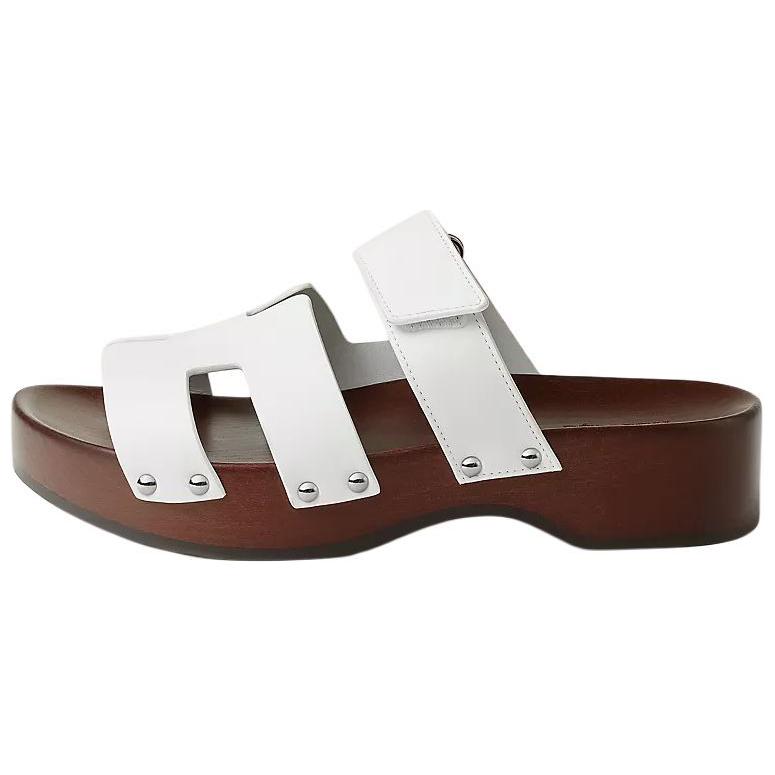 HERMES Тапочки-слайды 4 см женские белые