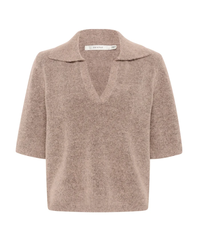 

Мягкий вязаный свитер-поло цвета розовой пыли Gestuz, коричневый