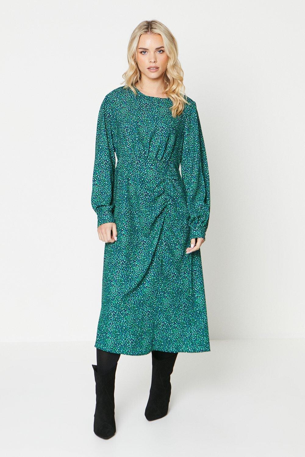 

Платье миди Petite Green Spot со сборками Dorothy Perkins, зеленый