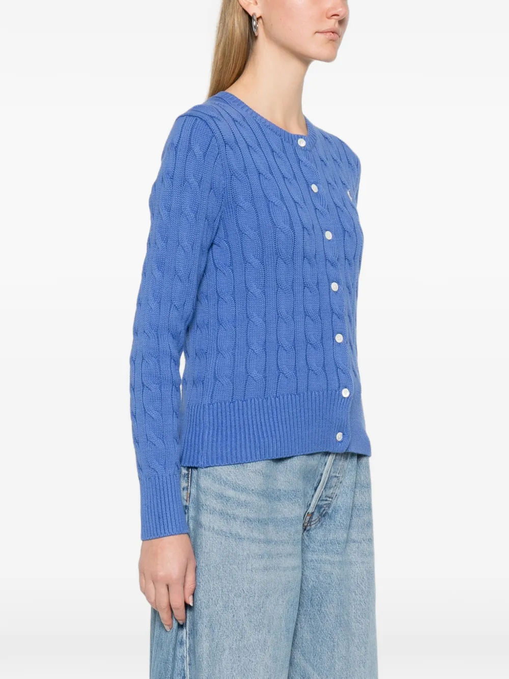 Кардиган вязаный косичками на пуговицах Polo Ralph Lauren, синий — фото 3
