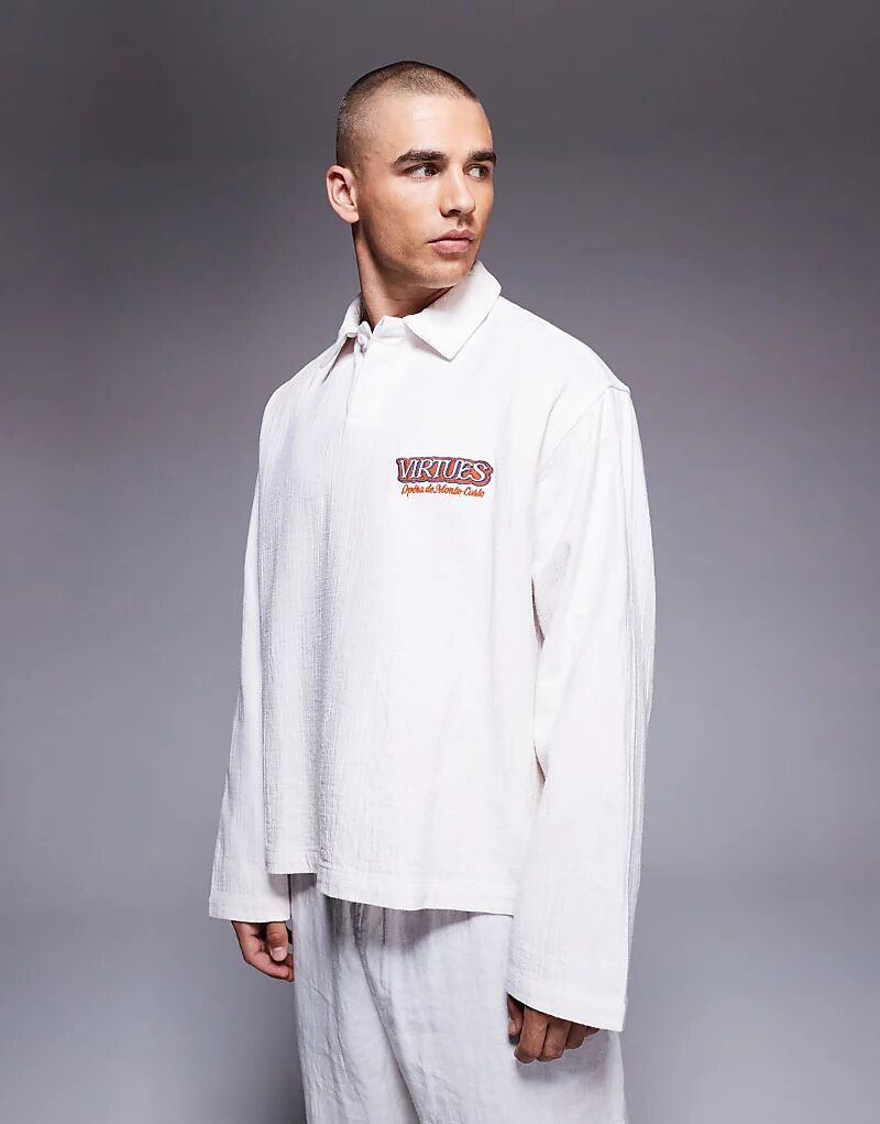 

Рубашка свободного кроя ASOS DESIGN с принтом на груди, бежевого цвета