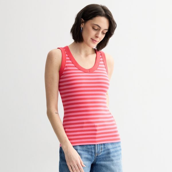 

Женская майка в рубчик с V-образным вырезом Sonoma Goods For Life, цвет pink red stripe