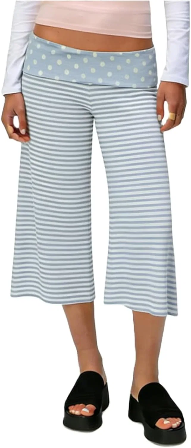 Капри для йоги с широкими штанинами, Low Rise Fold Over, Light Blue — фото 2
