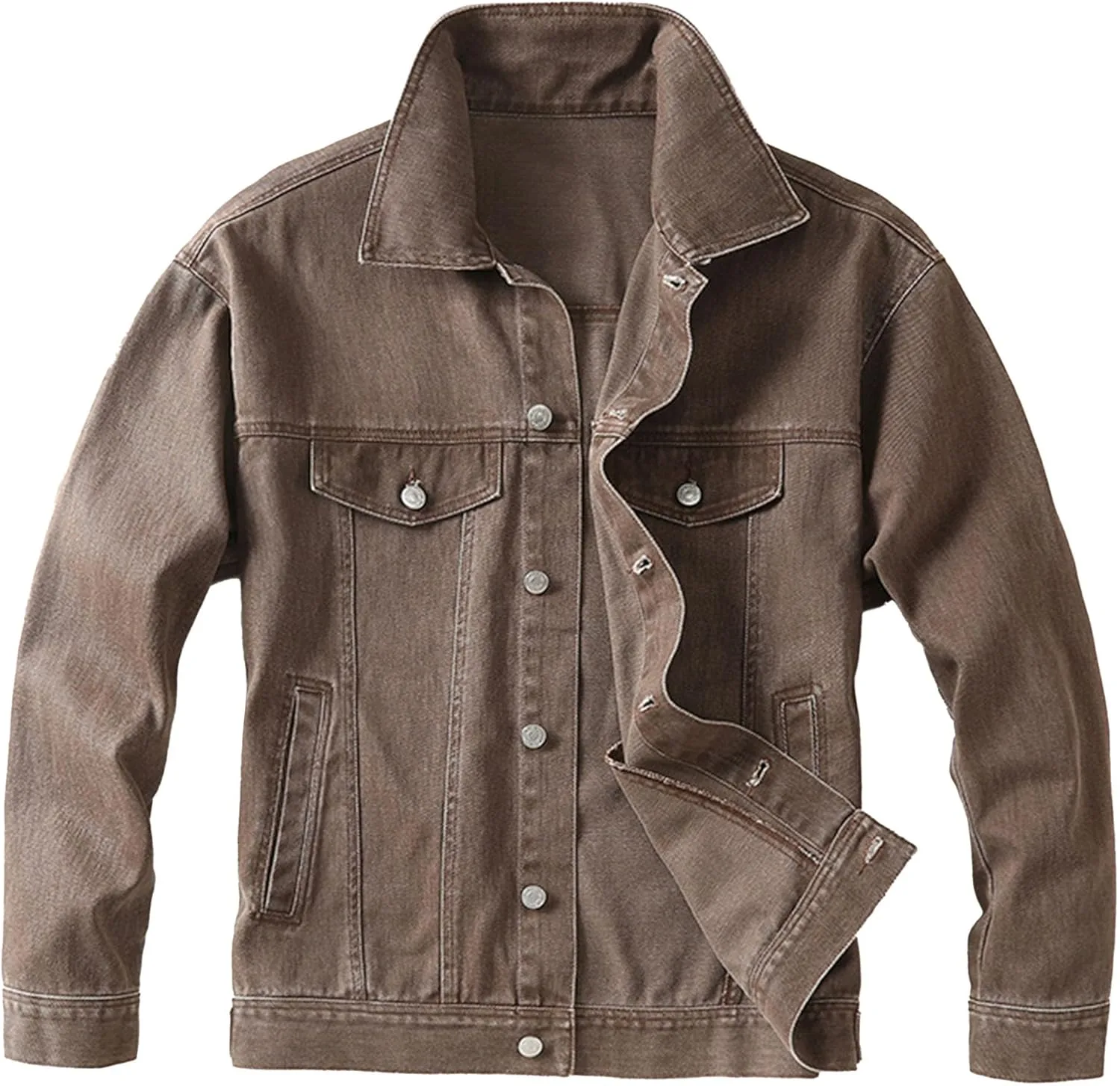 Мужская джинсовая куртка рваная slim jean jacket пальто в стиле classic trucker regular fit повседневный верх casual outerwear на пуговицах cowboy cut Generic, кофейный