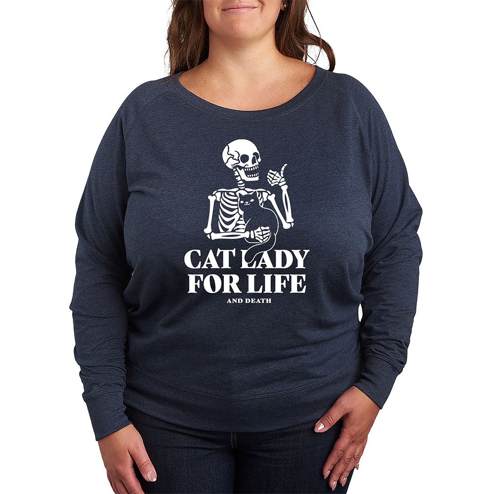 

Легкий свитшот из френч терри размера плюс Cat Lady For Life со скелетом Licensed Character, цвет Heather Blue