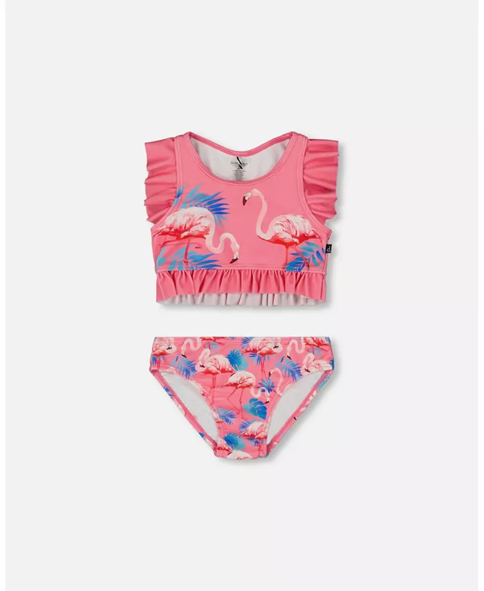 

Детский купальный комплект с принтом и рюшами Candy Pink And Pink Flamingo для девочек Deux par Deux, розовый