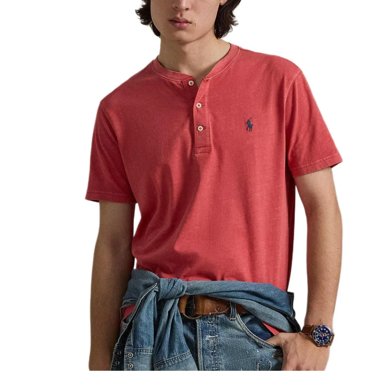 Поло Polo Ralph Lauren мужское красное с воротником-стойкой — фото 4