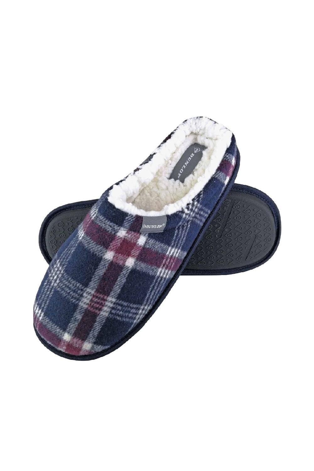 

Теплые домашние тапочки в клетку с мягкой флисовой подкладкой и мюлями Dunlop, синий