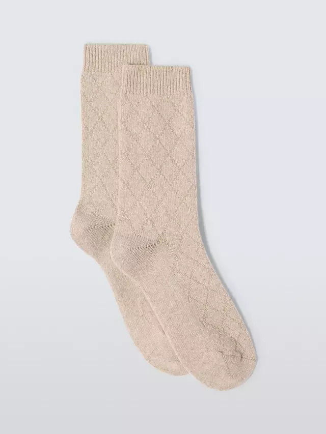

Носки John Lewis Diamond Cable Knit Wool Silk Blend Ankle, цвет stone