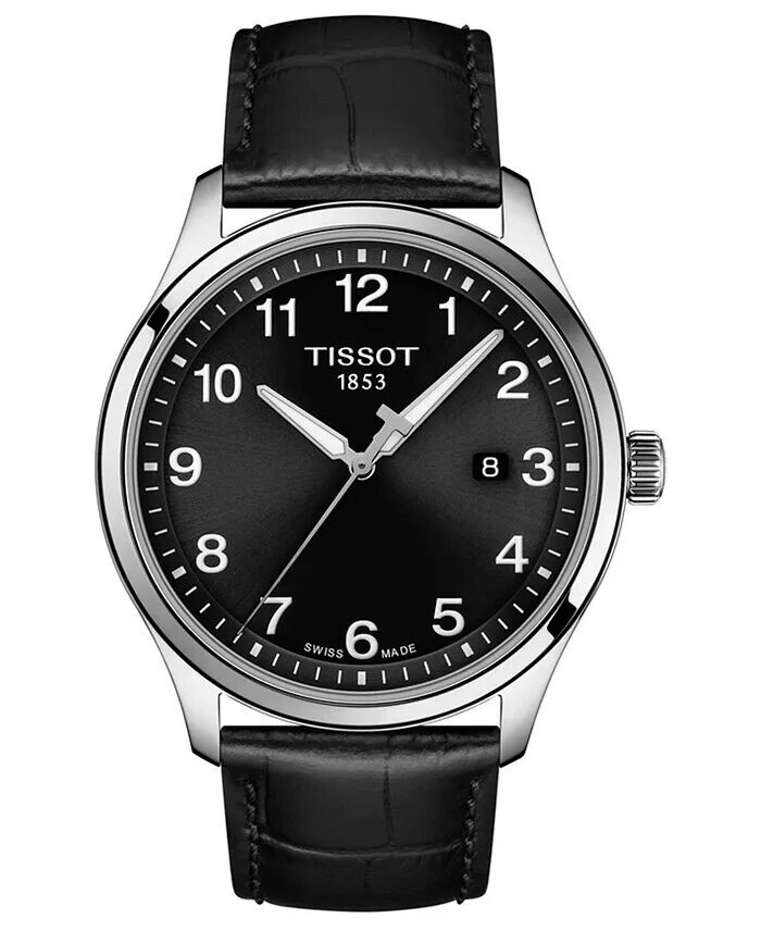 

Мужские часы Swiss Gent XL с черным кожаным ремешком, 42 мм Tissot