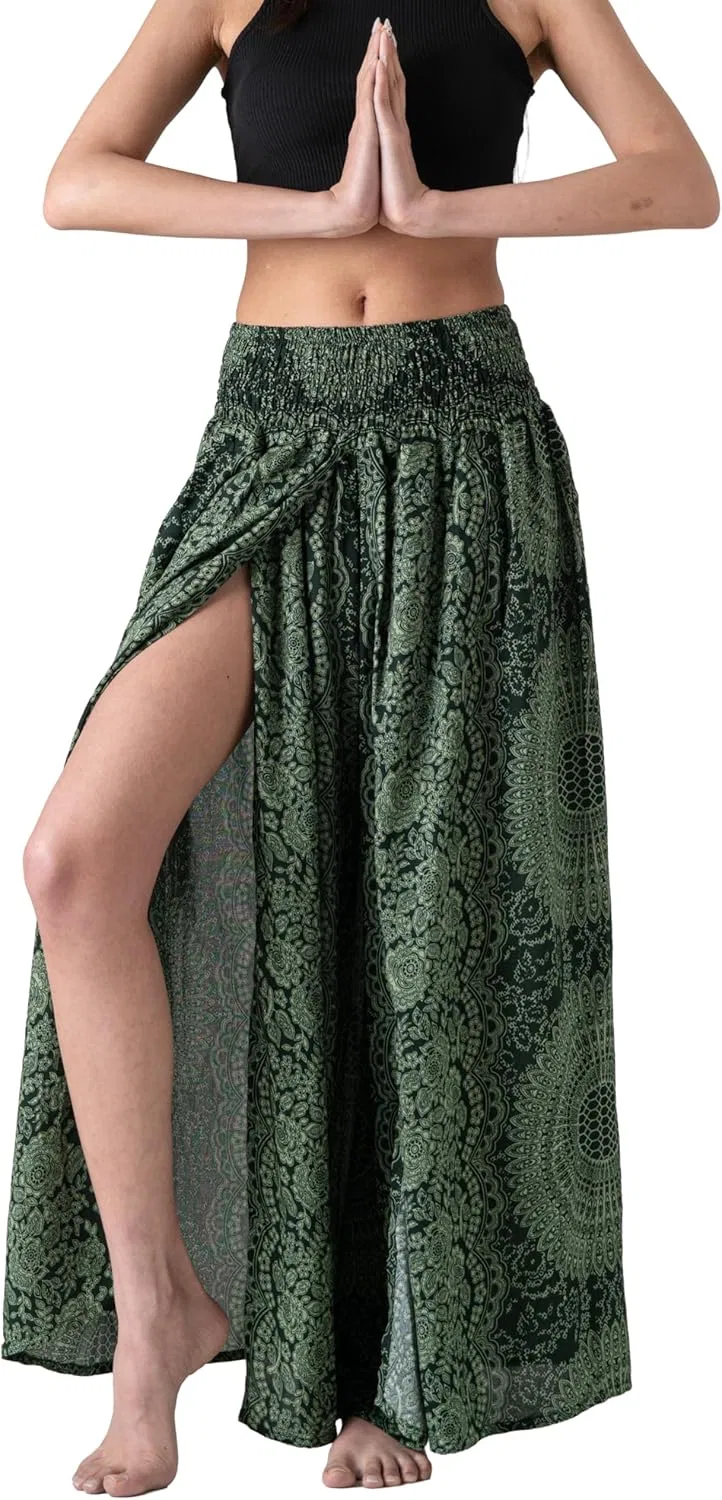B BANGKOK PANTS Брюки, бохо-палаццо для женщин, богемный стиль, хиппи, одежда для йоги, широкие брюки-шаровары, Blossom Green