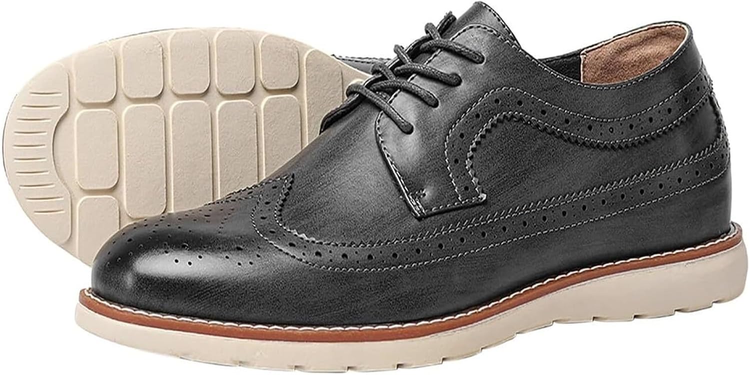 

Мужские оксфорды с крыльями, повседневная и вечерняя обувь, кожаные туфли с заостренным носком, дерби на шнуровке, прогулочные модные низкие кожаные туфли для свадьбы, выпускного, работы и активного отдыха Generic, серый