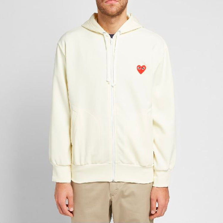 Куртка COMME des GARCONS PLAY Zip Hoodie Red Heart Emblem 'Ivory', бежевый — фото 3