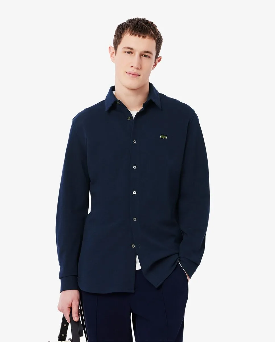 

Мужская рубашка приталенного кроя из хлопкового пике с длинными рукавами Lacoste, тёмно-синий