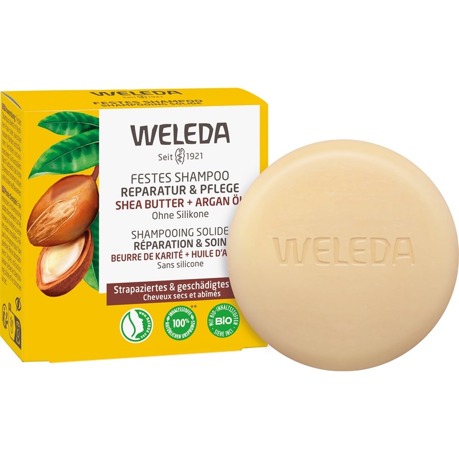 

Шампунь Weleda Festes Shampoo Reparatur & Pflege, Für strapaziertes & geschädigtes Haar 50 g