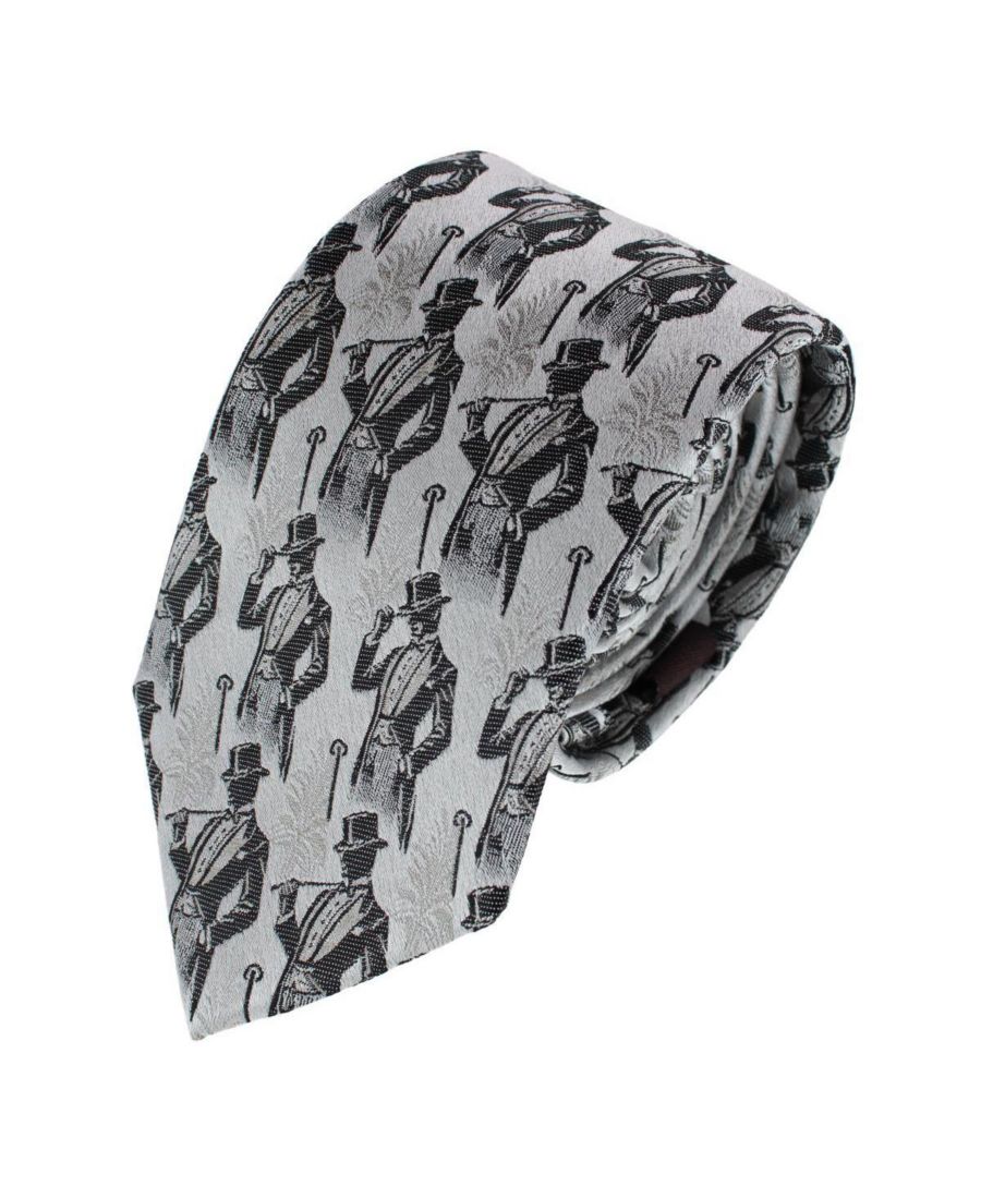 

Мужской шелковый галстук Ambrose Dapper Night Novely TRAFALGAR, Silver and black