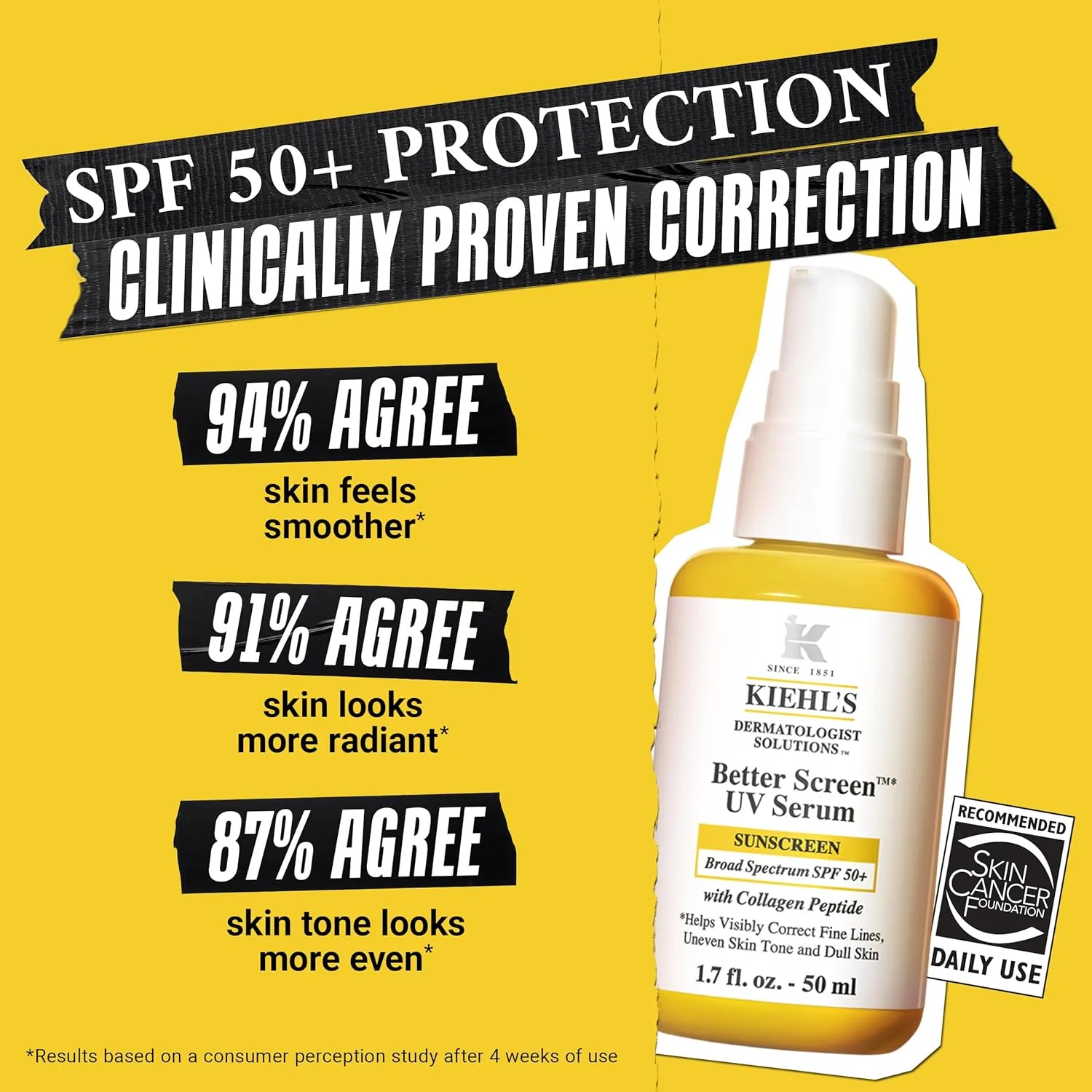 Kiehl's Better Screen UV Serum SPF 50+, невидимый солнцезащитный крем для лица с коллагеновыми пептидами, защищает от UVA и UVB, корректирует видимые признаки старения, повышает сияние кожи 14,8 мл (1 шт.) — фото 2