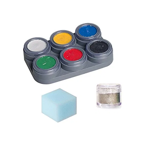 Палитра аквагрима Grimas Water Make-Up, 6 цветов с губкой и блестками Grimas