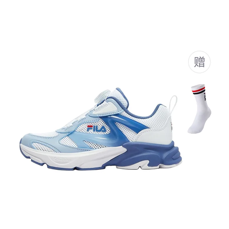 Synthetic Leather, Textile Abrasion Resistant Lightweight Cushioning Low top детские кроссовки для бега FILA KIDS, белый/sky синий (gift included socks style random color 1 pack)