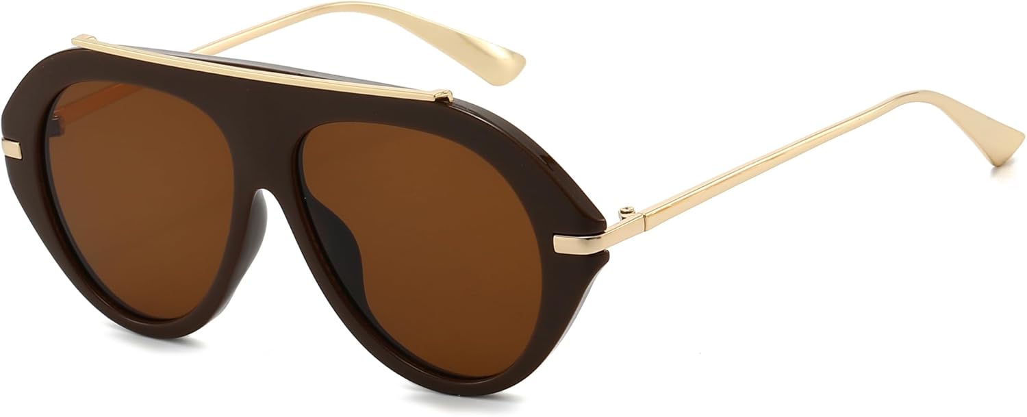 

Солнцезащитные очки Long Keeper Oversized Pilot - для женщин и мужчин, в стиле ретро 70-х, золотистые квадратные, модные, с плоской верхней частью, солнцезащитные очки UV400, Brown Brown