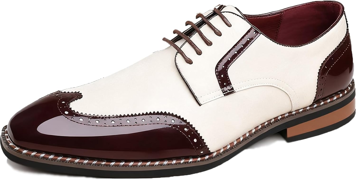 

Мужские оксфорды двух цветов с брогированием, сочетающиеся по цвету, с перфорацией, круглым носком, каблуком-блоком, с крыльями, шнуровкой, дерби, деловая и праздничная обувь для свадьбы Aegnongl, красный