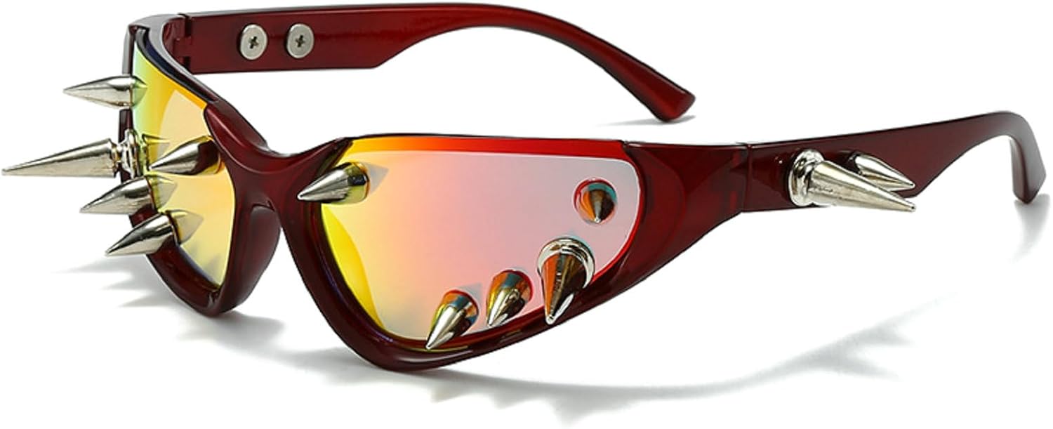 

Большие женские солнцезащитные очки в стиле Y2K, модные солнцезащитные очки с заклепками для женщин, солнцезащитные очки «кошачий глаз» для мужчин, панк-солнцезащитные очки mincl, Red