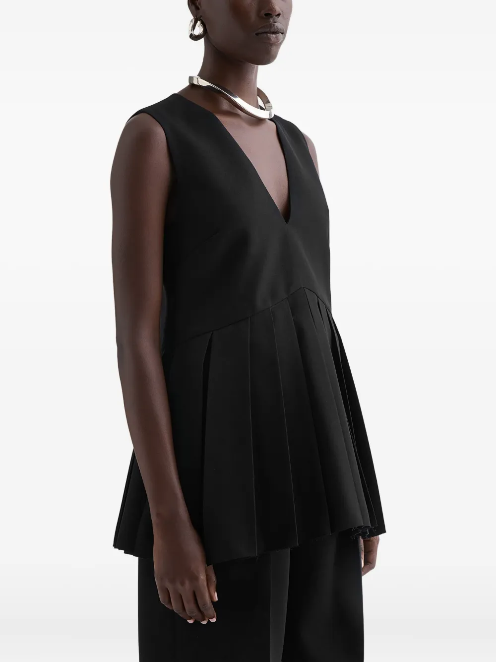 Шерстяной топ со складками JIL SANDER, черный — фото 2