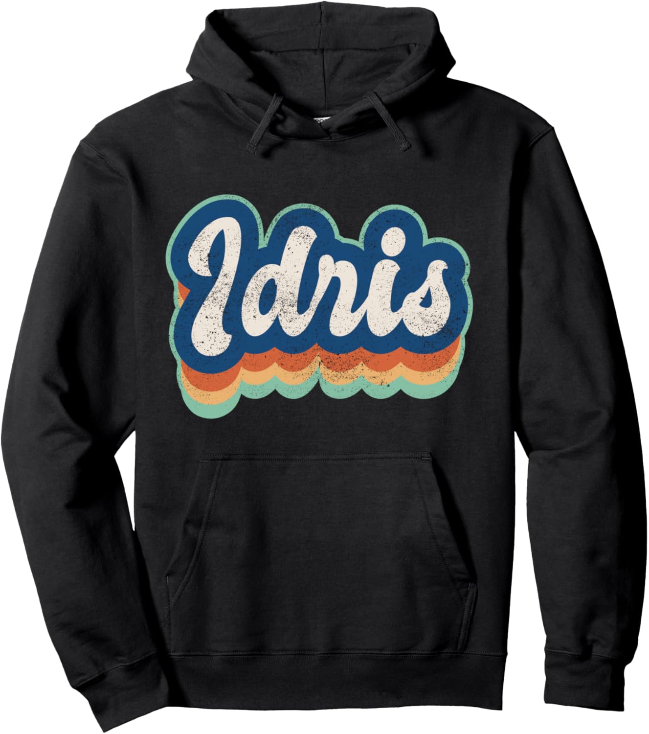 

Худи с персонализированной надписью Идрис для мальчиков, винтажный стиль 70-х/80-х Retro Groovy Name Fathers Day Outfit For Men, черный