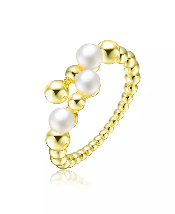 

Кольцо из стерлингового серебра 14 карат с натуральным пресноводным жемчугом и кубическим цирконием, регулируемое по размеру Genevive, gold