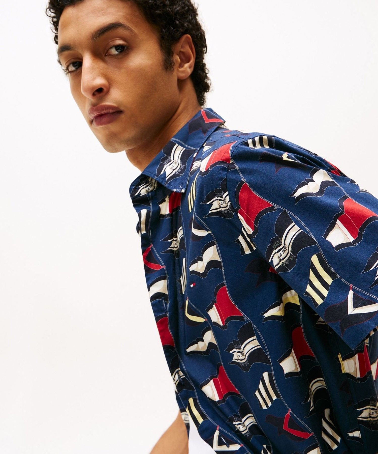 Футболка с коротким рукавом из поплина с принтом флага по всей поверхности. Tommy Hilfiger, Navy DAF