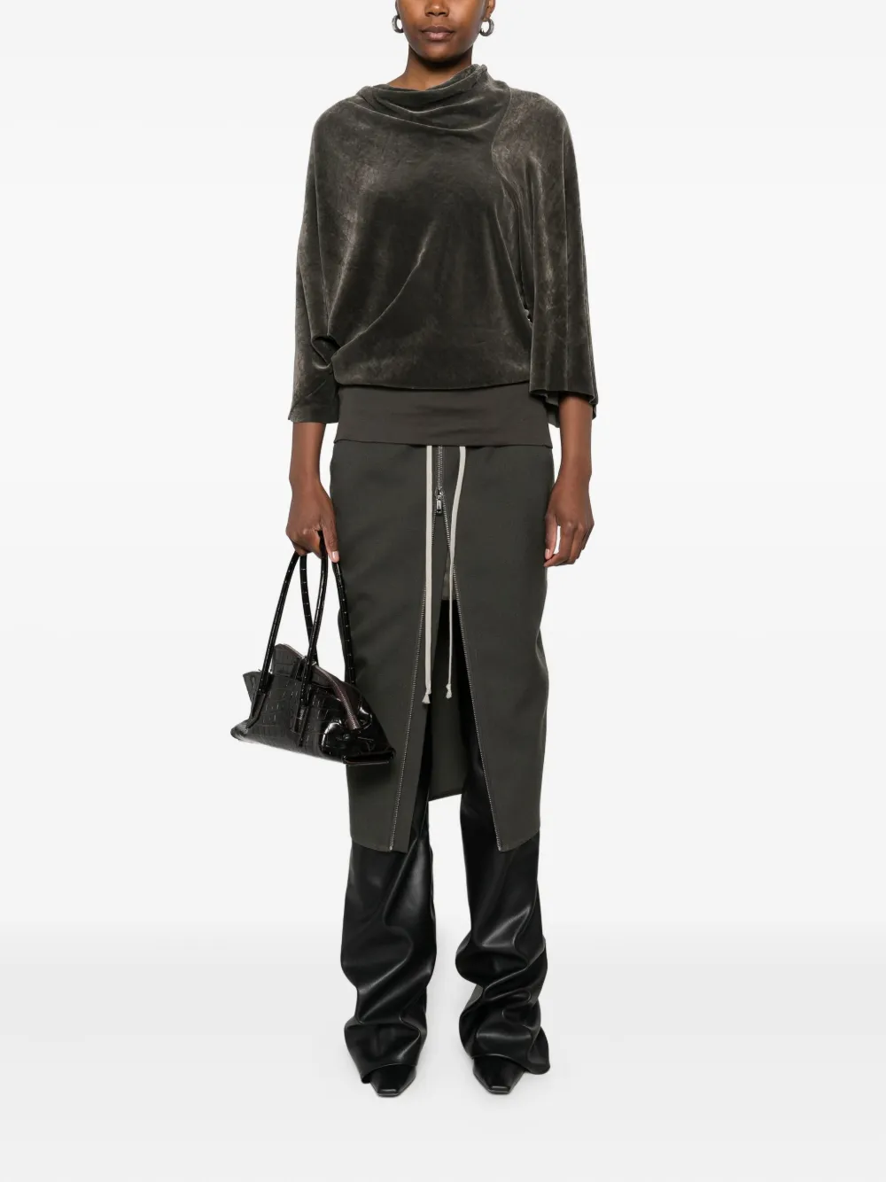 Юбка миди с завязками на молнии спереди Rick Owens, зеленый — фото 2