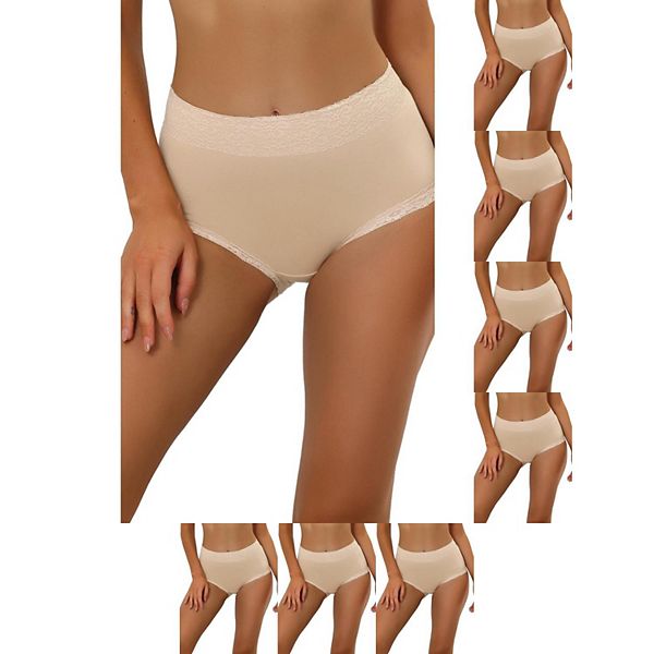 

8 пар женских хлопковых трусиков с высокой талией, кружевной отделкой, эффектом контроля живота и полным покрытием Inspire Chic, Beige