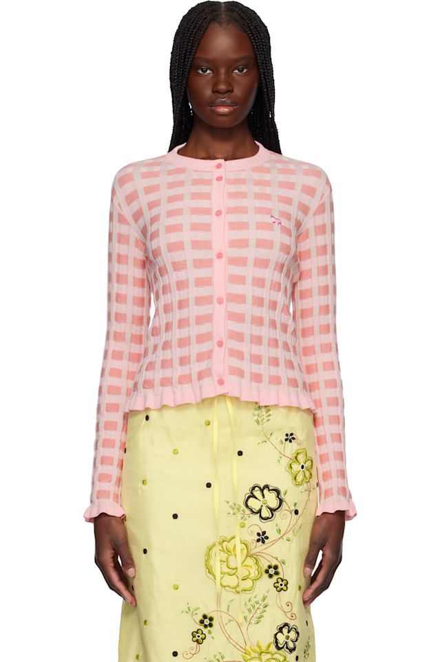 

Кардиган с рубчиком в клетку Maison Kitsuné, цвет fraise