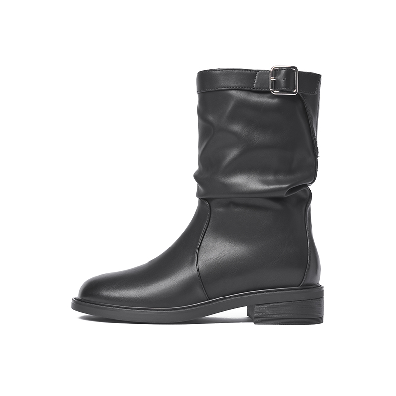 JOSINY Черные женские полусапожки на каблуке 3,5 см с тонким флисом, цвет Black (Thin Fleece)