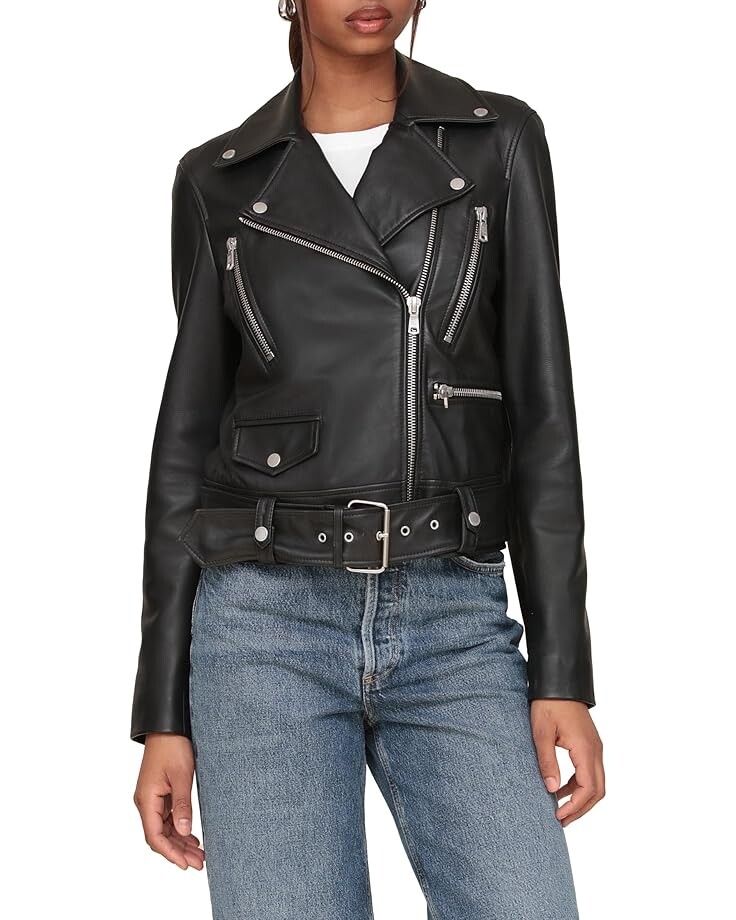 

Куртка Avec Les Filles Genuine Leather Belted Biker Jacket, черный