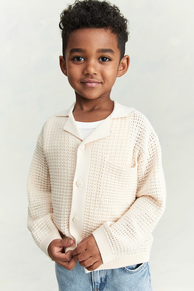 

Хлопковый кардиган ажурной вязки H&M, бежевый