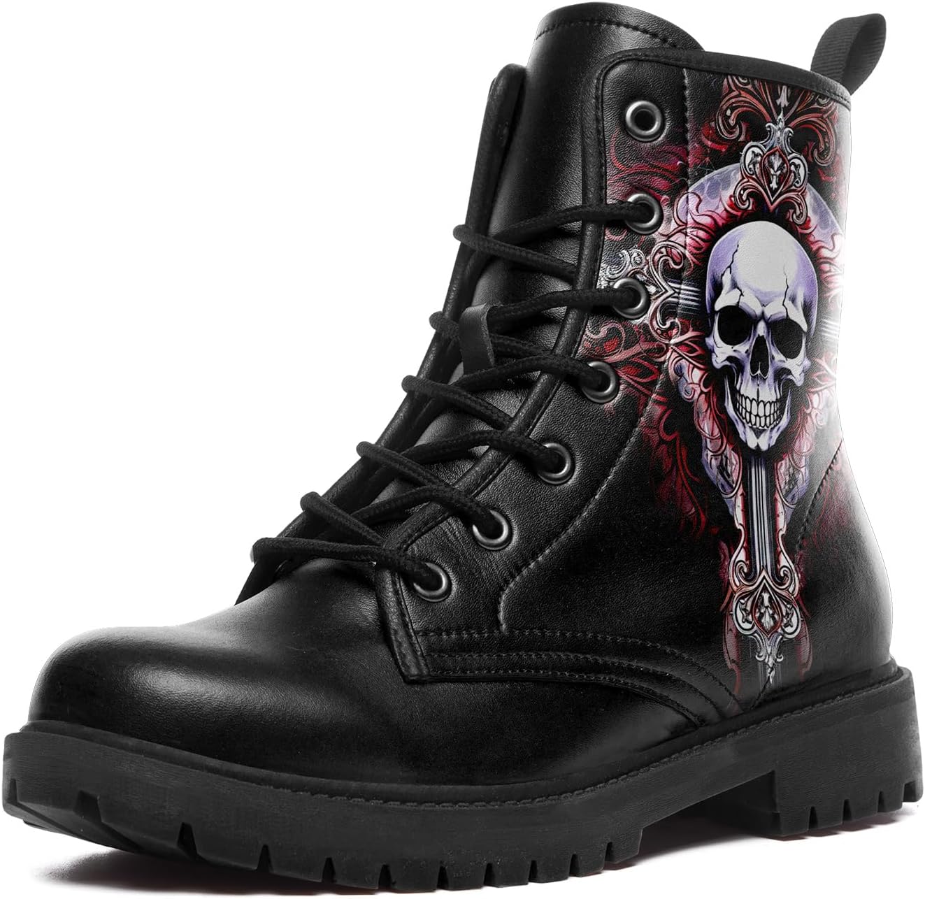 

Ботинки в стиле Череп для мужчин и женщин, противоскользящие, в готическом панк-стиле, массивные черные, из веганской кожи, рабочие ботильоны Coolcustomize