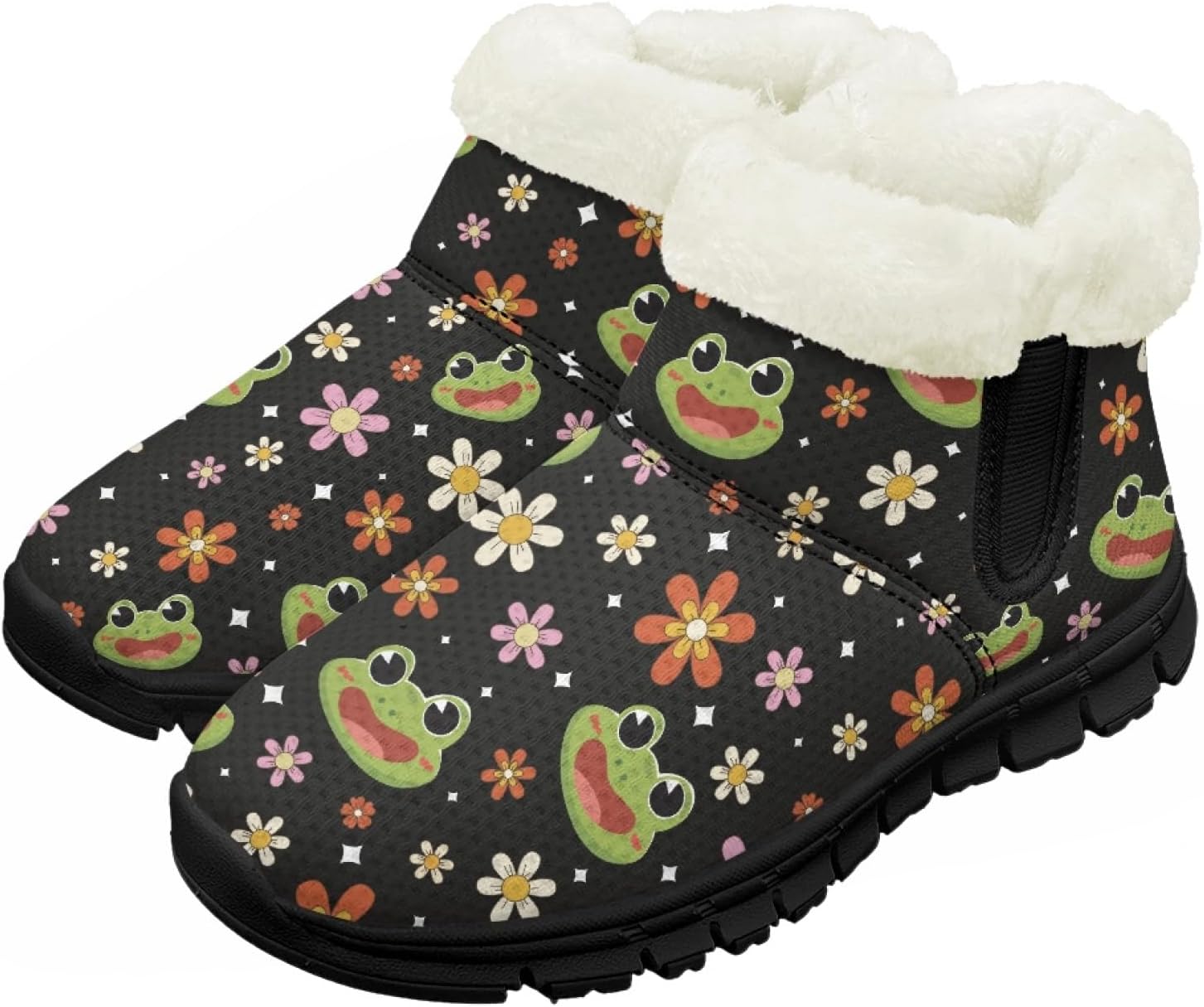 

Детские зимние сапоги теплые водонепроницаемые снежные сапожки с меховой подкладкой для мальчиков и девочек, малыш/маленький ребенок/старший ребенок Pzuqiu, Frog Flowers