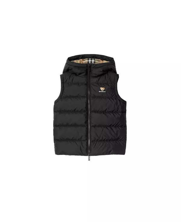 

Детский нейлоновый пуховый жилет с капюшоном - для малышей и для взрослых. Burberry, черный