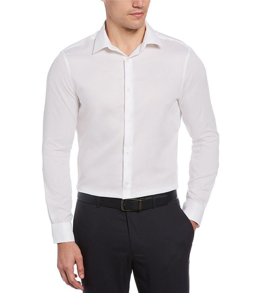 

Однотонная водоотталкивающая тканая рубашка с длинными рукавами Perry Ellis Big & Tall Dobby, белый