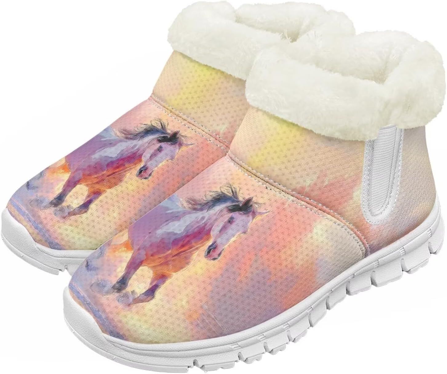 

Детские зимние сапоги для девочек, водонепроницаемые, противоскользящие, для холодной погоды, с искусственным мехом, походные ботинки Goronwyfloyd, Cute Horse