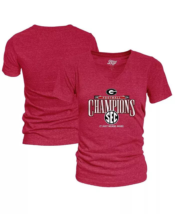 

Женская красная футболка Georgia Bulldogs 2024 SEC Football Conference Champions Locker Room с V-образным вырезом Blue 84