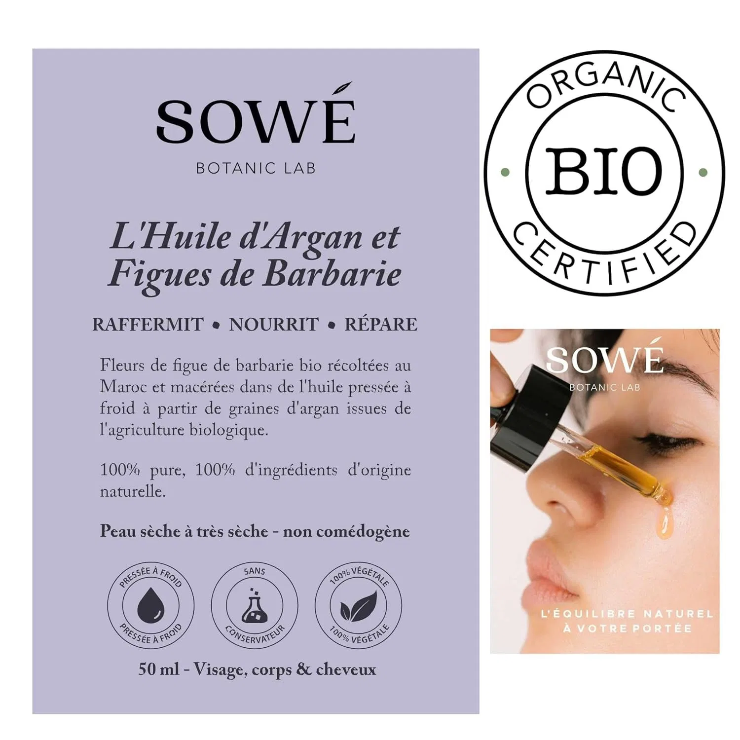 Масло для лица Sowé — Масло арганы и опунции PURE ARGAN AND CHICKLE PEAR OIL, 50 мл — фото 2