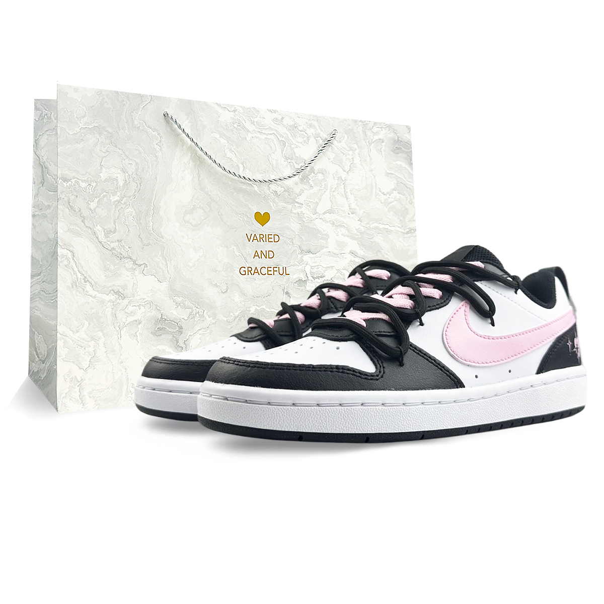 

Кроссовки Nike Court Borough Skateboarding Shoes Women's Low-top Pink/Black/White, черный