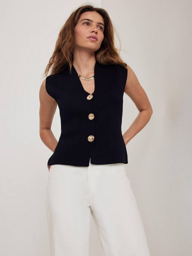 

Вязаный жилет с молотковыми пуговицами Mint Velvet, Black