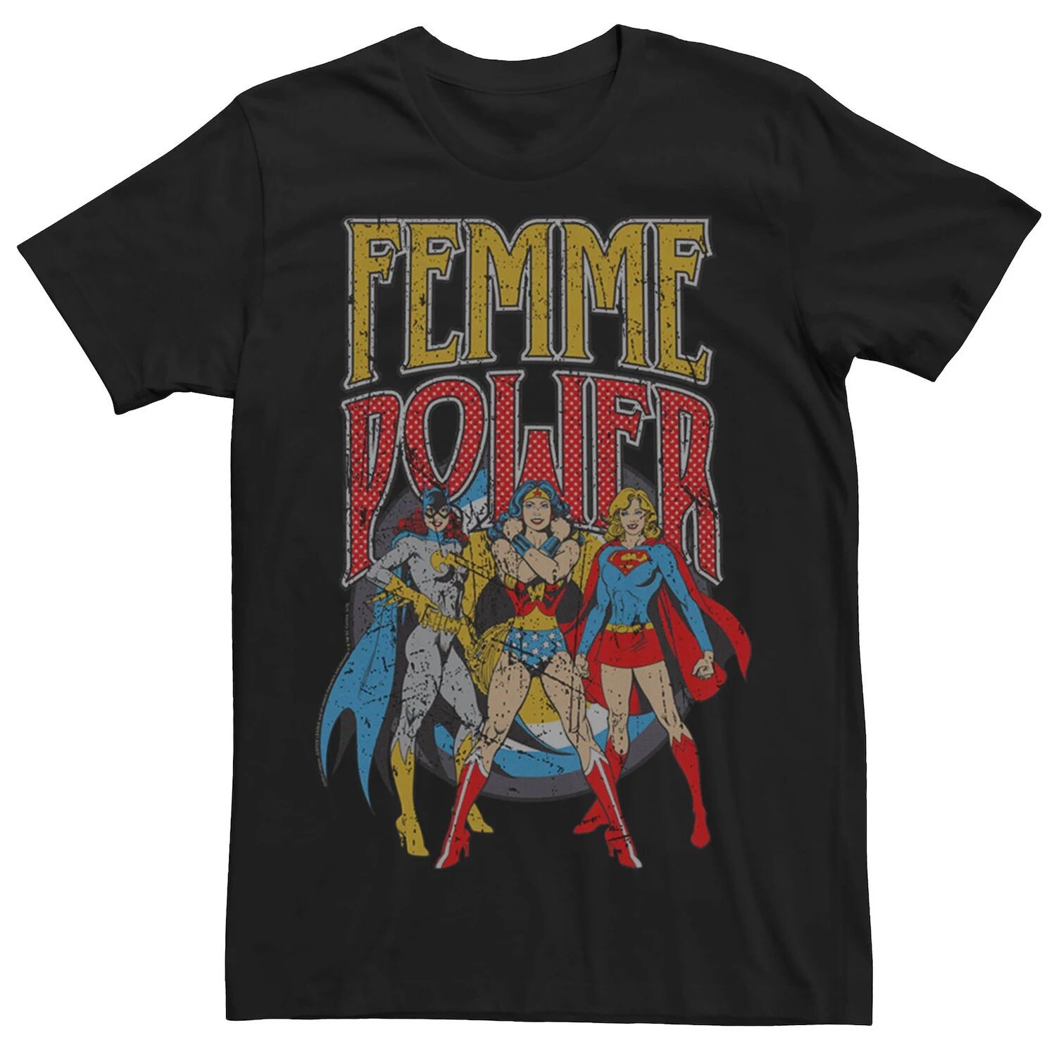 

Мужская винтажная футболка Femme Power League с изображением Лиги справедливости DC Comics Licensed Character, черный